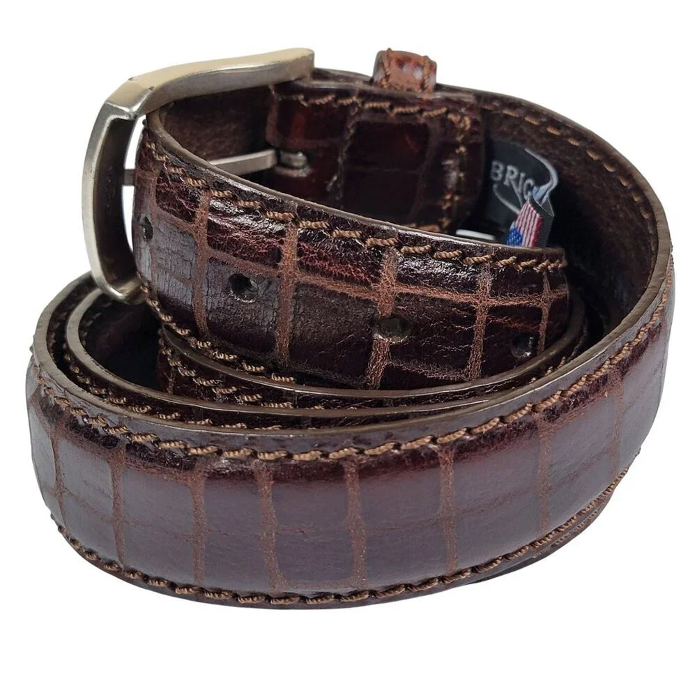 Brighton Mens Brown Escape Croco Embossed Leather Belt Size 44 M21538